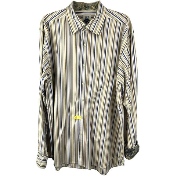Robert Graham R&G London New York Mens XL Button Striped Shirt Flip Cuff Paisley - Picture 1 of 7